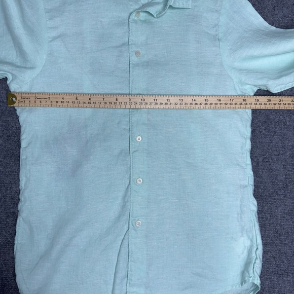 Uniqlo Shirt Mens S Green Linen Button Long Sleeve Summer Coastal Minimalist - Picture 9 of 10